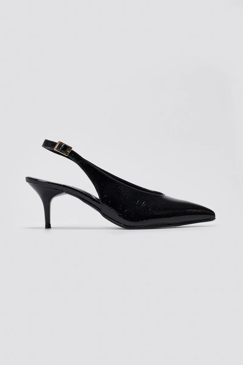 Γόβες slingback με χαμηλό τακούνι - Μαύρο Λουστρίνι - Image 3