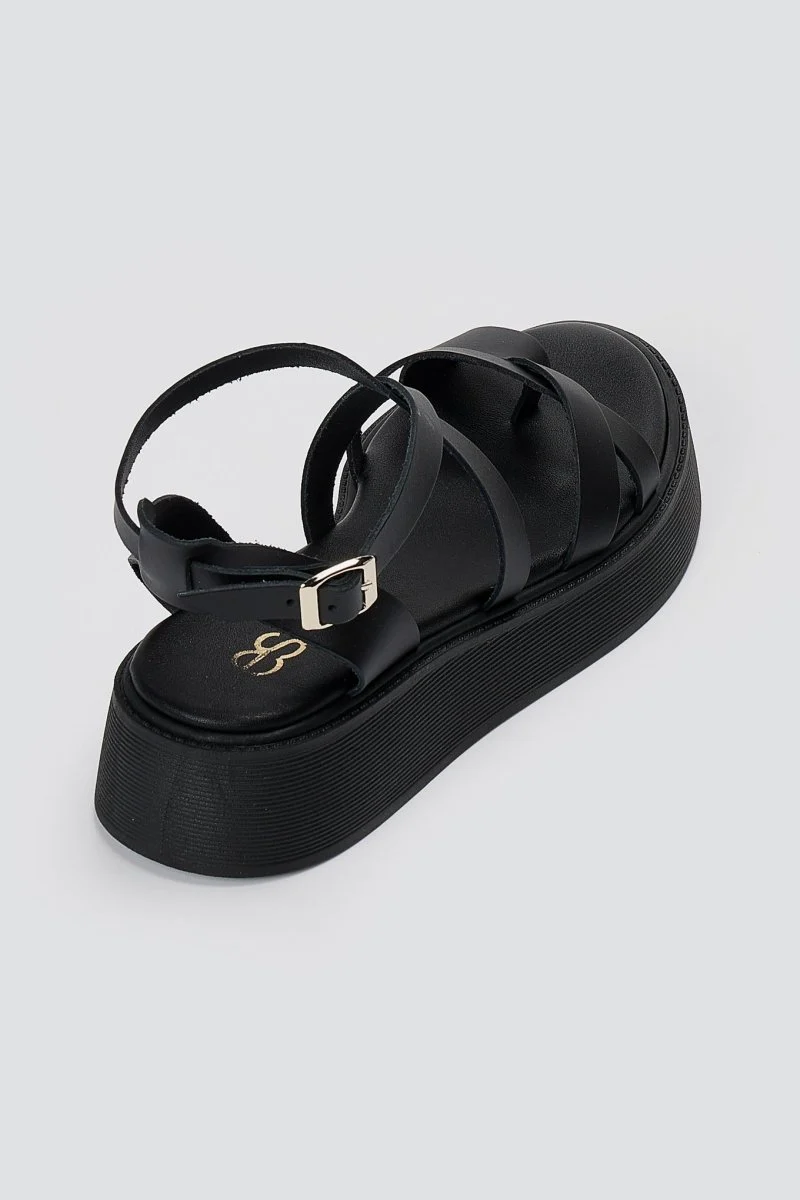 Σανδάλια flatform με χιαστί λουράκια - Μαύρο Ματ - Image 3