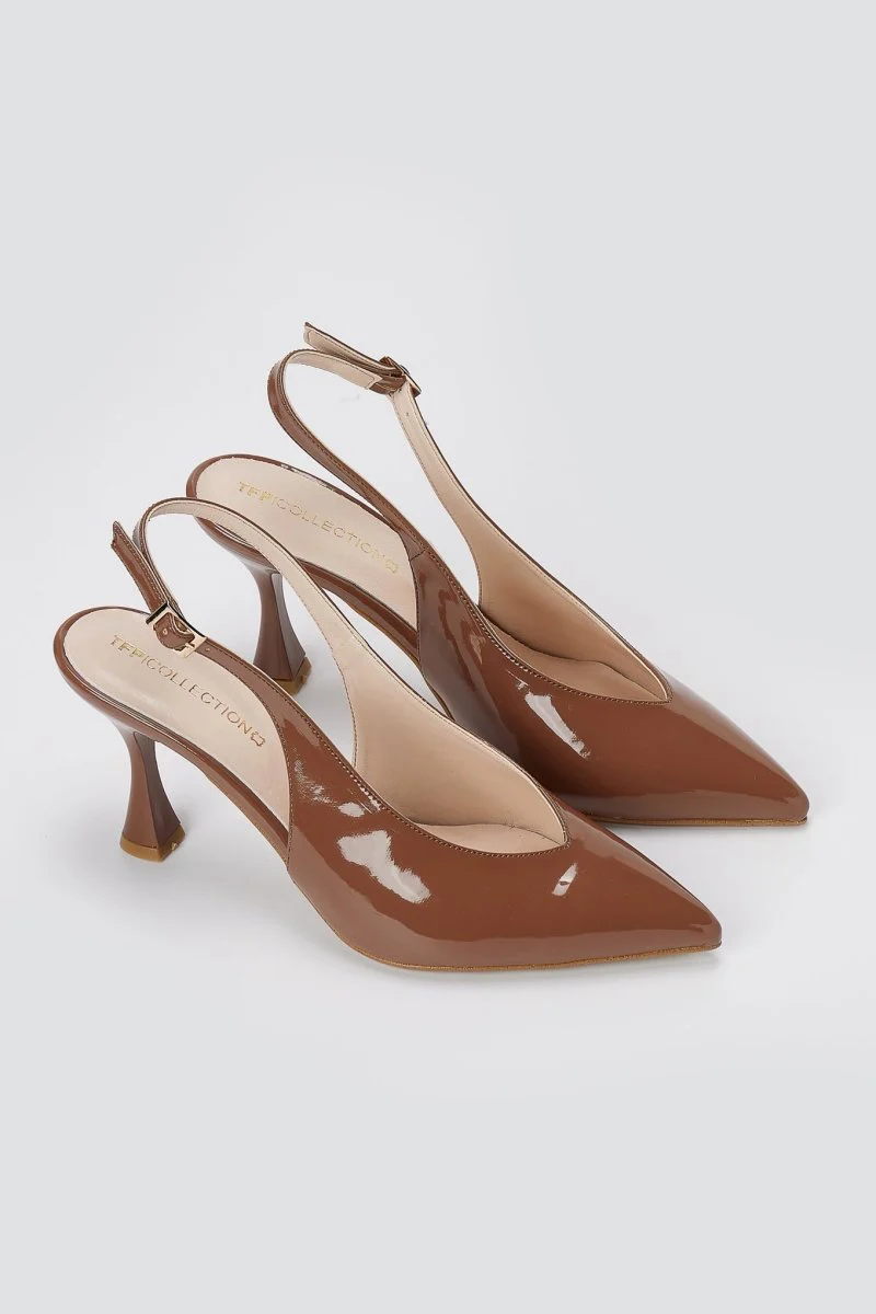 Γόβες με V κόψιμο Slingback Kitten Heel - Καφέ Λουστρίνι - Image 6